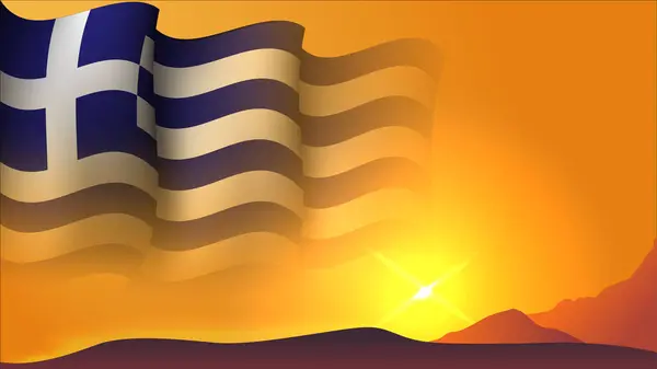 Greece Waving Flag Background Design Sunset View Vector Illustration Κατάλληλο — Διανυσματικό Αρχείο