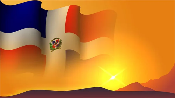 Dominican Republic Waving Flag Background Design Sunset View Vector Illustration — Διανυσματικό Αρχείο