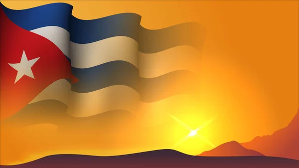 Cuba在日落视图矢量图上挥动旗帜背景设计适用于海报 社交媒体设计活动 — 图库矢量图片
