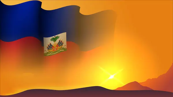 Haiti Waving Flag Background Design Sunset View Vector Illustration Suitable — Stock Vector