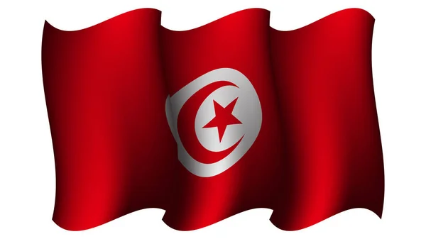 Illustrazione Vettoriale Realistica Del Disegno Della Bandiera Sventolante Della Tunisia — Vettoriale Stock