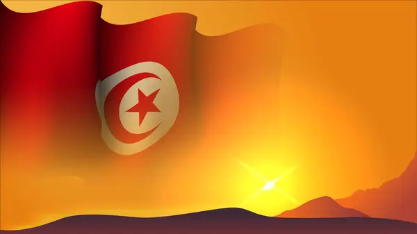 Туніський Махаючий Дизайн Прапора Фоні Заходу Сонця Векторні Ілюстрації Підходять — стоковий вектор