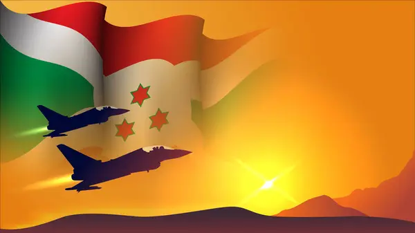 Samolot Myśliwski Burundi Machając Flagą Tła Projekt Widokiem Zachód Słońca — Wektor stockowy