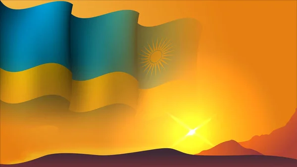 Rwanda Machanie Flaga Koncepcja Tła Projekt Widokiem Zachód Słońca Wzgórzu — Wektor stockowy