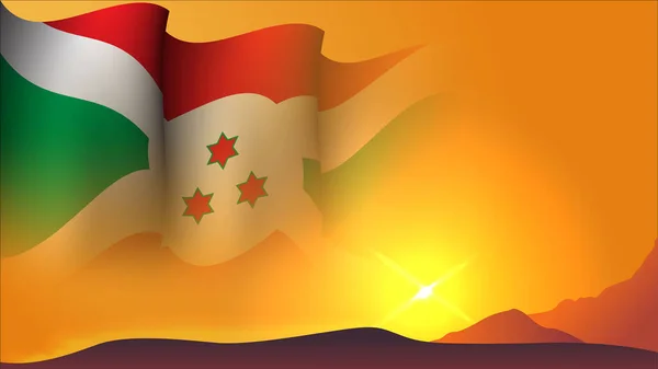 Burundi Acenando Bandeira Fundo Design Pôr Sol Vista Vetor Ilustração — Vetor de Stock