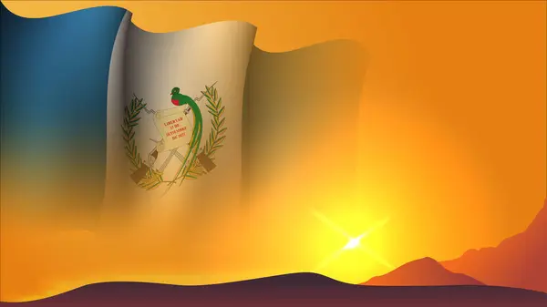 Гватемальський Махаючий Прапор Концепції Фону Видом Захід Сонця Пагорбі Векторні — стоковий вектор