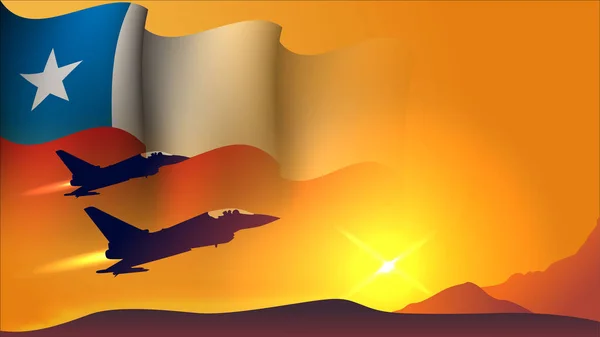 Μαχητικό Αεριωθούμενο Αεροπλάνο Chile Κυματίζει Σημαία Φόντο Σχεδιασμό Θέα Ηλιοβασίλεμα — Διανυσματικό Αρχείο