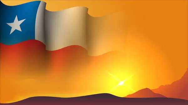 Chile Κυματίζει Σημαία Έννοια Σχεδιασμός Φόντου Θέα Ηλιοβασίλεμα Στην Εικόνα — Διανυσματικό Αρχείο