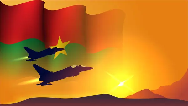 Avion Chasse Réaction Avec Burkina Faso Agitant Drapeau Conception Fond — Image vectorielle