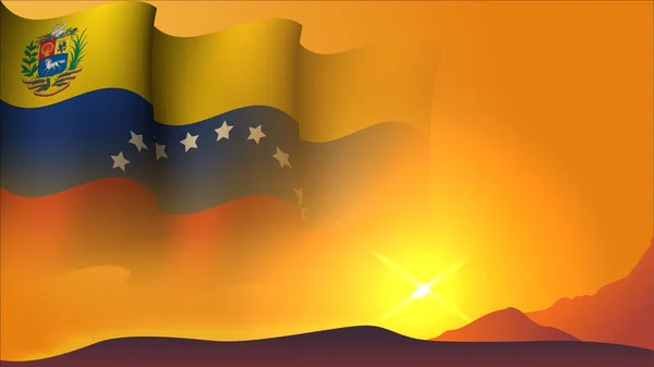 Venezuela Ondeando Diseño Fondo Concepto Bandera Con Vista Atardecer Ilustración — Vector de stock