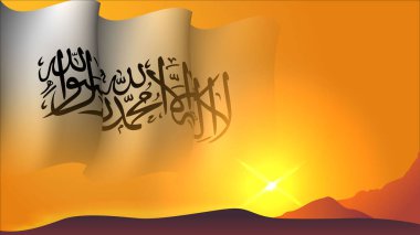 Afganistan bayrağı tasarımı, bayram, bayram günü ve bağımsızlık günü için arka plan tasarımı için uygun tepe vektör illüstrasyonunda günbatımı görünümü ile günbatımı arkaplan tasarımı