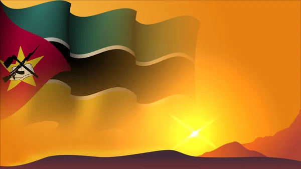 Мозамбик Размахивая Флагом Концепция Дизайна Фона Видом Закат Холме Вектор — стоковый вектор