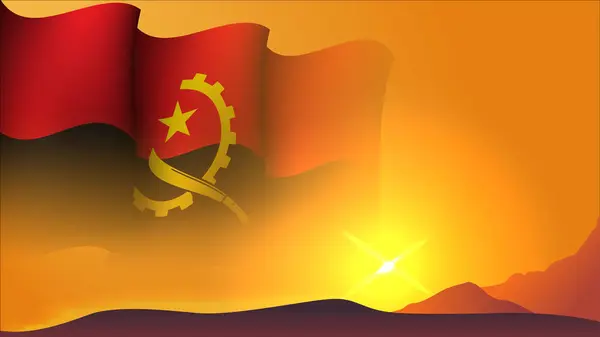 Angola Schwenken Flagge Konzept Hintergrunddesign Mit Blick Auf Den Sonnenuntergang — Stockvektor