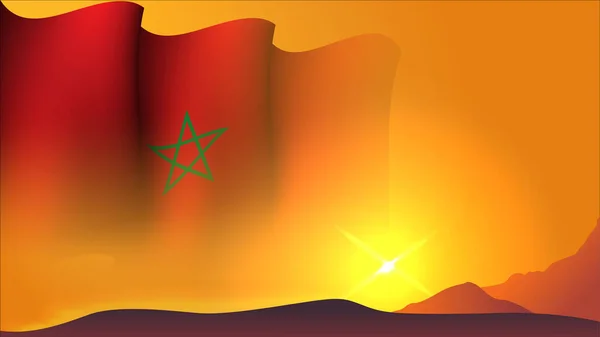 Marocain Agitant Concept Drapeau Conception Fond Avec Vue Sur Coucher — Image vectorielle