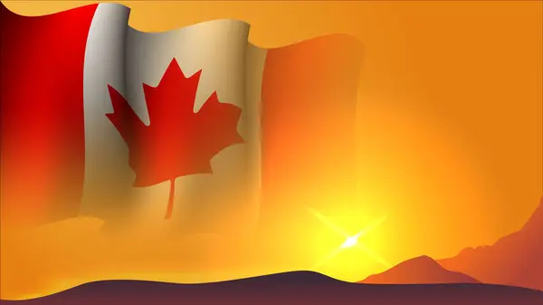 Kanada Machanie Flaga Koncepcja Tła Projekt Widokiem Zachód Słońca Wzgórzu — Wektor stockowy