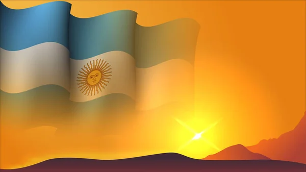 Argentina Viftande Flagga Koncept Bakgrund Design Med Solnedgång Syn Kullen — Stock vektor