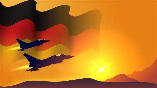 Avión Combate Jet Con Alemania Ondeando Bandera Diseño Fondo Con — Vector de stock
