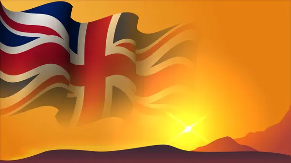 Brytyjski Machanie Flaga Koncepcja Tła Projekt Zachodem Słońca Widok Wzgórzu — Wektor stockowy