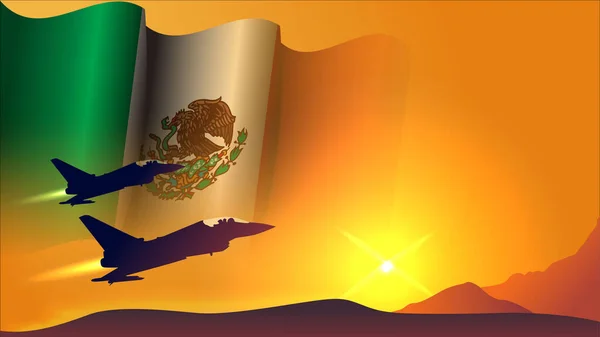 Avião Jato Caça Com Design Fundo Bandeira Acenando México Com — Vetor de Stock