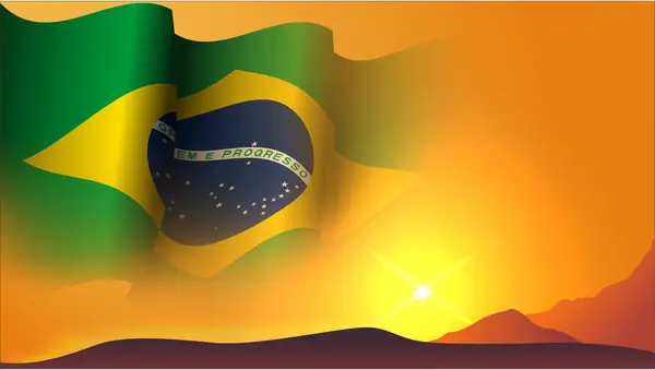 Brasil Acenando Conceito Design Fundo Bandeira Com Vista Para Pôr —  Vetores de Stock