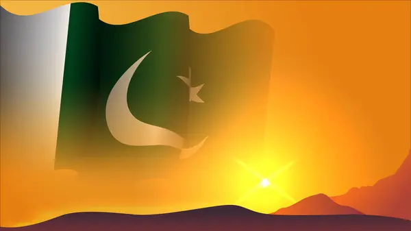 Pakistan Waving Flag Concept Background Design Sunset View Hill Vector — Stock Vector