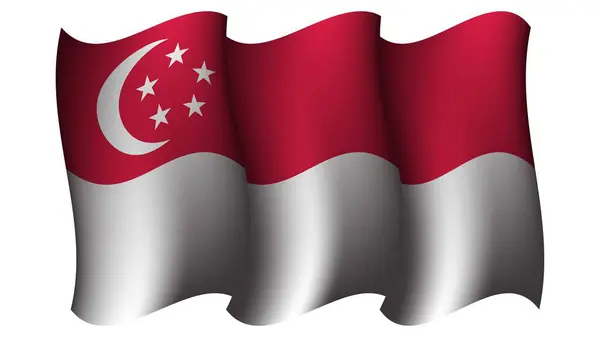 Ilustración Realista Del Vector Del Diseño Bandera Que Ondea Singapur — Archivo Imágenes Vectoriales