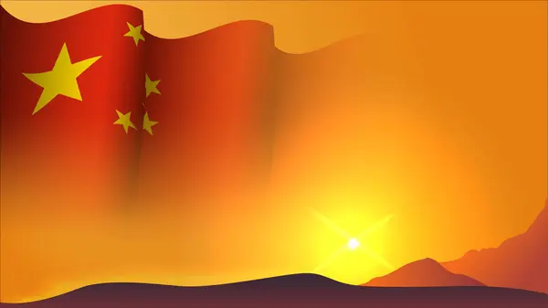 China Schwenken Flagge Hintergrund Design Auf Sonnenuntergang Ansicht Vektor Illustration — Stockvektor