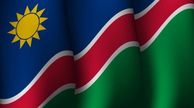 Namibya 'da afiş ve sosyal medya tasarımı etkinliği için uygun günbatımı görünümü vektör illüstrasyonu üzerinde bayrak sallayan arkaplan tasarımı