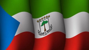 Günbatımı görünümü vektör illüstrasyonunda ekvator Ginesi sallanan bayrak arka plan tasarımı, ekvator Ginesi üzerinde sosyal medya tasarım etkinliği için uygundur