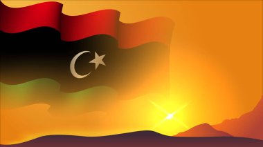 libya waving flag background design on sunset view vector illustration suitable for poster, social media design event on libya clipart