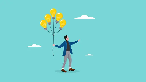 Homme Affaires Tenant Créatif Ampoule Ballons Illustration Avec Style Design — Image vectorielle