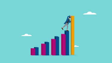 İş büyümesi grafiği çizelgesi çizimi, finansal yönetim kavramı, yatırım satış büyümesi, bölünme, cetvel çizimi kullanarak ekonomik büyüme grafiğini ölçen bir işadamı