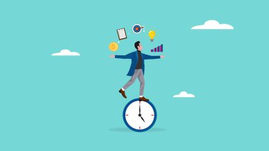 Zaman yönetimi konsept vektör illüstrasyonu ile çoklu proje yönetimi, profesyonel iş adamı bazı zaman vektör illüstrasyonunda birden fazla proje yönetir