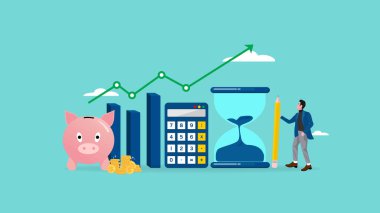 financial planning, money allocation, balance between income and investment, investment or wealth management, saving money or salary, businessman planning his financial with piggy bank grow chart clipart