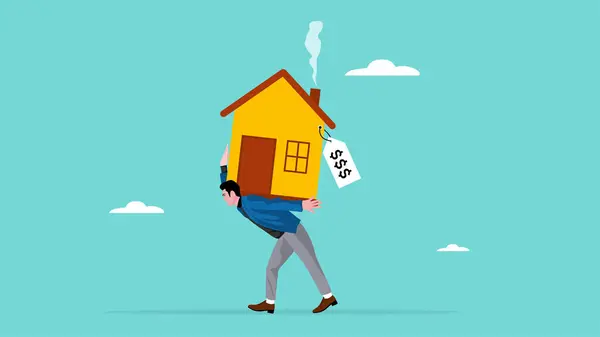 Huis Hypotheek Overpay Concept Onroerend Goed Betaling Overprijs Property Payoff — Stockvector