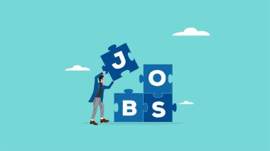 akıllı iş adamı kavramı ile iş ya da proje tamamlama düz tasarım tarzında iş vektör çizimi ile bulmacayı tamamlar