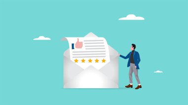 five star ratting illustration with concept of businessman get five stars ratting from email and good feedback, client or customer give review stars concept vector illustration clipart