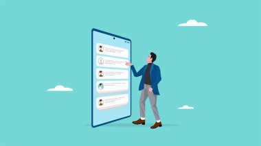 İş adamları akıllı telefon konsepti vektör illüstrasyonu, online iş toplantısı kullanarak iletişim kurar