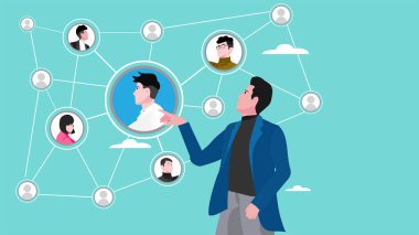 Ortaklarla iş çevrimiçi iletişimi, web konferansı konsepti, İnternet telekonferans illüstrasyonu, uzaktan çalışma veya serbest çalışma, iş mesajlaşması ve yazışmalar