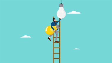 Daha karlı bir işe dönüşmek, konsepti geliştirmek ya da yenilikleri yeni bir yönteme dönüştürmek için yeni stratejiye geçiş, iş adamı eski ampul fikrini yeni bir konsept vektör ilülasyonuna dönüştürdü