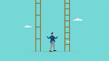 Küçük Adımlar konsept vektör illüstrasyonunun önemini asla küçümsemeyin. Merdivenleri normal veya uzun adım mesafesinde sunan iş adamları.