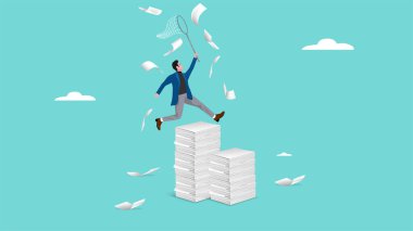 Profesyonel işadamlarıyla ağır iş yükünü ya da kağıt işlerini yönetmek görevleri tamamlamak için kelebek ağı, iş verimliliği ve verimliliği, tükenmişliğin üstesinden gelmek için gereken beceriyi kullanarak evrak işlerini hallediyor.