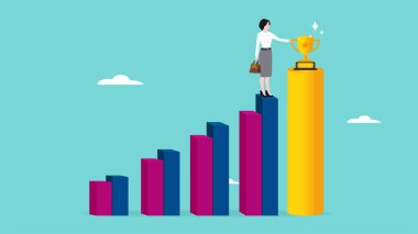 İş hedefine ya da hedefe ulaşmak için başarı adımı, başarı için algoritmaya tırmanan iş kadını, kariyer geliştirme yolunda ilerleme umudu, hedefe ya da hedefe ulaşmanın yolu