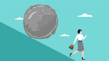 İşle ilgili sorun, düşüş konsepti, borç sorunu, yatırım değeri düşüşü, dünya ekonomik durgunluğu, problemlerin kayasından kaçan iş kadını üzerine düşecek