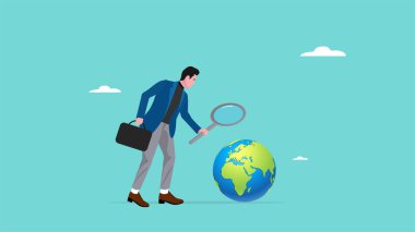 Küresel ekonomik analiz, dünya ekonomik görünümü, çeşitli ülkelerdeki yatırım araştırmaları, yurtdışındaki iş fırsatlarını analiz etmek, küresel ekonomideki iş dünyasını büyüten büyüteçle iş adamı