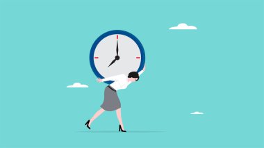 Son teslim tarihi, zaman ya da son teslim tarihi, iş kadını büyük bir saat taşıyor.