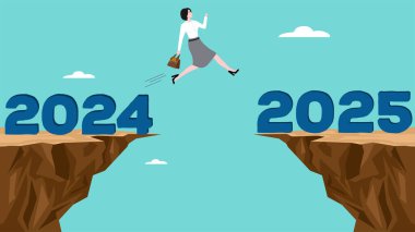 2025 'te iş fırsatı, 2025' te mutlu yıllar, 2025 'te başarıya ulaşmak için yeni strateji, 2025' te iş hedefi, 2024 'ten 2025' e atlayan iş kadını, 2025 'te yeni yıla vektör ilülasyonu