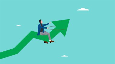 Şirket yönetimine liderlik becerisi, iş kararlarını belirlemek için bilgelik, iş büyümesini teşvik etmek için yönlendirme, profesyonel işadamı iş büyüme grafiğini kontrol ediyor
