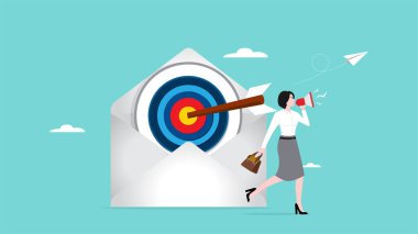 hedef e-posta pazarlaması, Dijital Pazarlama İş Bülteni, bir haber bültenine abone olmak veya müşterileri doğrudan bir web sitesine yönlendirmek, megafonu ve hedef e-postası olan iş kadını