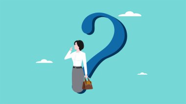 büyük soru işareti konsept illüstrasyonu ile kafa karıştırıcı iş kadını düşüncesi